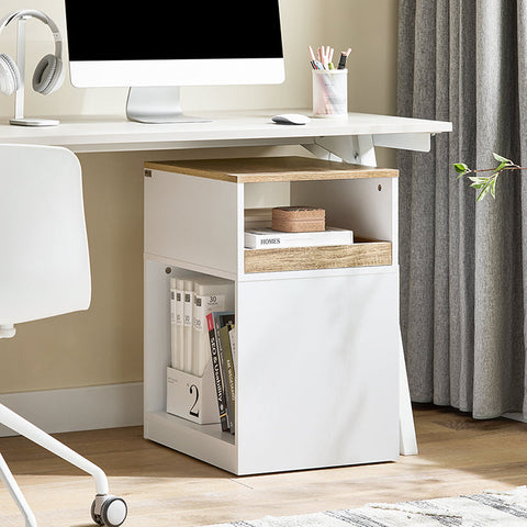 Rootz Printer Table - Office Table - Stand with Drawer - 41kg Resilience - 40x65x50cm - PB (E1) - Aesthetic Filing Cabinet with Hidden Wheels