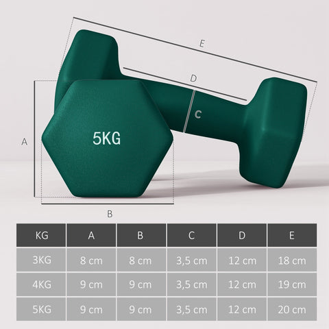 Rootz Dumbbell Set with Rack - Weights - Fitness Equipment - Hexagonal Design - Space-Saving - 3kg to 5kg - Dumbbell 18x8x8cm, Rack 42x10x30cm