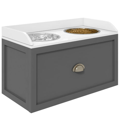 Rootz Raised Dog Feeding Station - Elevated Pet Bowl - Large Dog Bowl Stand - Space-Saving Drawer - 60cm x 30cm x 36cm