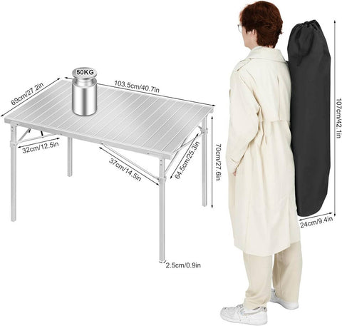 Rootz Camping Table - Folding Table - Collapsible Outdoor Table - Aluminum Frame - 69cm x 70cm x 104cm