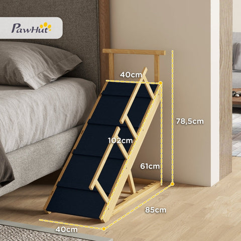 Rootz Dog Ramp - Wooden Pet Ramp - Folding Easy Climb - Support Large Dogs - Adjustable Heights - Non-Slip Mats - Railings - 85cm x 40cm x 78.5cm
