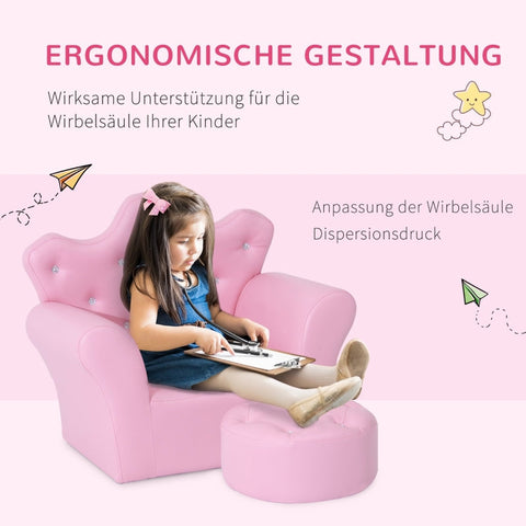 Rootz Kinderbank met poef - Prinsessenbank - Kinderfauteuil - Comfortabel en veilig - Elegant ontwerp - Duurzaam en hoogwaardig - 58 cm x 40,5 cm x 49 cm