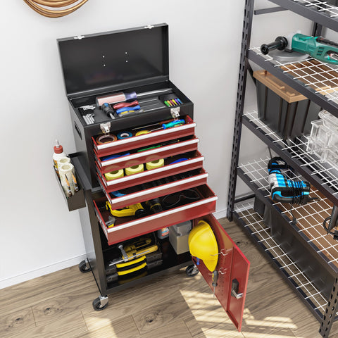 Rootz Rollable Tool Cabinet - Workshop Trolley - Tool Storage Chest - Lockable Metal Design - 45L x 24W x 33H cm, 60L x 28W x 72H cm