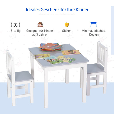 Rootz 3 Piece Children's Seating Group - Kids Table and Chairs - Toddler Furniture Set - Durable Pinewood & MDF - 60cm x 50cm x 48cm (Table), 25cm x 25cm x 55cm (Chairs) - Ages 3+ - Easy to Assemble and Clean