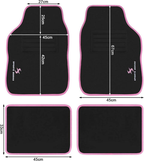 Rootz 4 Piece Car Floor Mat Set - All-Weather Floor Mats - Universal Fit - Embroidery Pattern - Water-Repellent - 45cm x 67cm & 45cm x 33cm