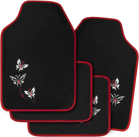 Rootz Universal Car Floor Mats Set - Non-Slip Automobile Rug - Butterfly Embroidery Pattern - Water-Repellent - 43cm x 66cm & 41cm x 30cm