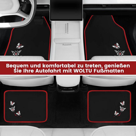 Rootz Universal Car Floor Mats Set - Non-Slip Automobile Rug - Butterfly Embroidery Pattern - Water-Repellent - 43cm x 66cm & 41cm x 30cm