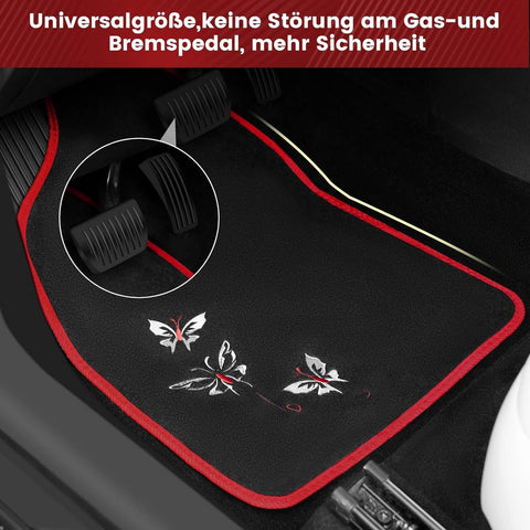 Rootz Universal Car Floor Mats Set - Non-Slip Automobile Rug - Butterfly Embroidery Pattern - Water-Repellent - 43cm x 66cm & 41cm x 30cm