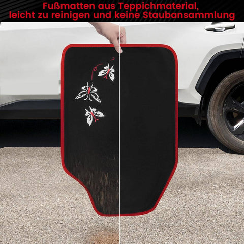 Rootz Universal Car Floor Mats Set - Non-Slip Automobile Rug - Butterfly Embroidery Pattern - Water-Repellent - 43cm x 66cm & 41cm x 30cm