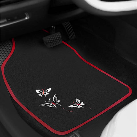 Rootz Universal Car Floor Mats Set - Non-Slip Automobile Rug - Butterfly Embroidery Pattern - Water-Repellent - 43cm x 66cm & 41cm x 30cm