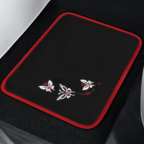 Rootz Universal Car Floor Mats Set - Non-Slip Automobile Rug - Butterfly Embroidery Pattern - Water-Repellent - 43cm x 66cm & 41cm x 30cm