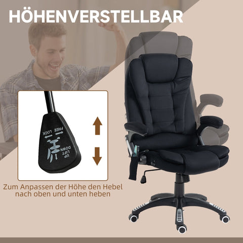 Rootz Vinsetto Office Chair with Massage & Heat Function - Ergonomic Chair - Height Adjustable Chair - 6 Vibration Massage Points - Easy Mobility - Adjustable Seat Height - 67W x 74D x 107-116H cm - Black