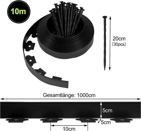 Rootz Premium Lawn Edging System - Garden Border - Landscape Edging - Durable, Flexible, Weatherproof - 10m/20m x 5cm x 5cm