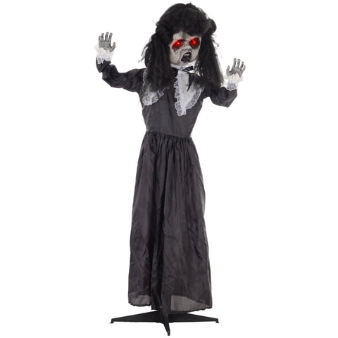 Rootz Animated Halloween Decoration - Spooky Lolita Girl - Bendable Arms - Glowing Red Eyes - Scary Voices - 65cm x 15cm x 160cm
