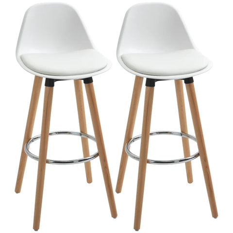 Rootz Set Van 2 Barkrukken - Barstoelen - Scandi Design - Voetensteun - Kunstleer - Naturel + Wit - 38,5 cm x 42,5 cm x 91 cm