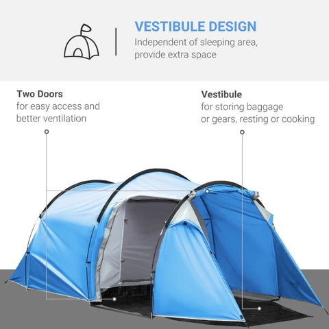 Rootz Campingtent - Pop-up Tent - Voorkamer - Transporttas - Slaapgedeelte - Waterdicht - Draagtas - Polyester - Glasvezel - Lichtblauw - 426L x 206W x 154H cm