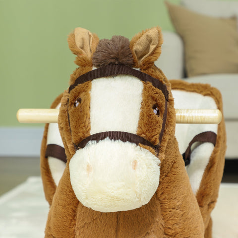 Rootz Rocking Horse with Sounds - Soft Toy Horse - Wooden Rocker - Promotes Motor Skills - 68x33x45cm