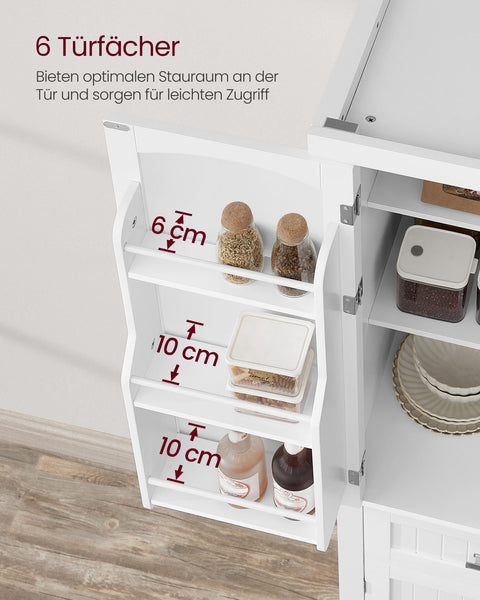 Rootz White Kitchen Cupboard - Pantry Cabinet - Shelves & Drawers - MDF - 40cm x 76cm x 182.1cm - Maximum Load 27kg - Assembly Required