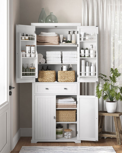 Rootz White Kitchen Cupboard - Pantry Cabinet - Shelves & Drawers - MDF - 40cm x 76cm x 182.1cm - Maximum Load 27kg - Assembly Required