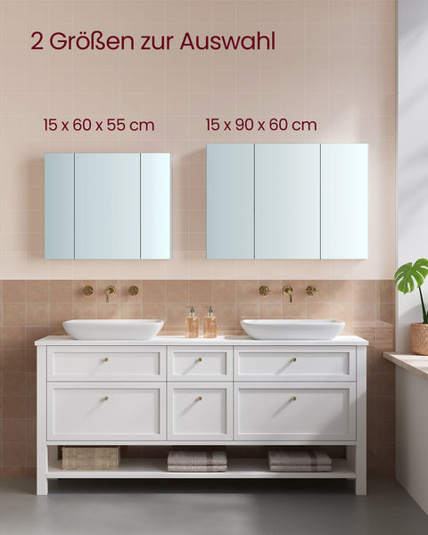 Rootz Wall Cabinet Mirror - Bathroom Storage Unit - Adjustable Shelf - Space-Saving - 15cm x 90cm x 60cm