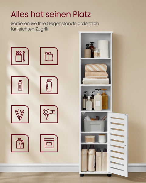 Rootz Tall Cabinet with 3 Open Compartments - Storage Organizer - Cloud White - 30cm x 40cm x 167cm - 20kg - Stylish and Functional