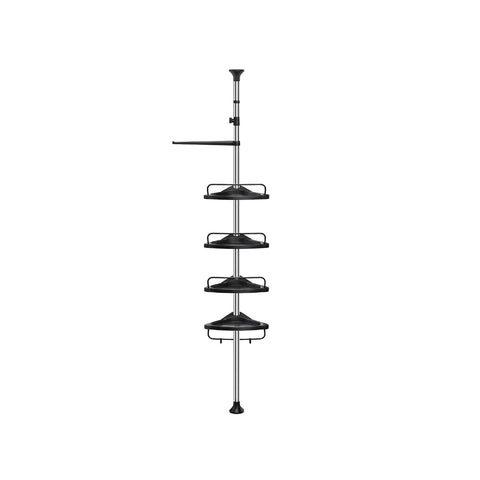 Rootz Shower Shelf Height Adjustable 95-300cm - Stainless Steel - Black and Silver - 304 Stainless Steel - Adjustable Height - 24cm x 34cm x (95-300)cm