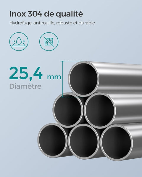 Rootz Shower Shelf Height Adjustable 95-300cm - Stainless Steel - Black and Silver - 304 Stainless Steel - Adjustable Height - 24cm x 34cm x (95-300)cm