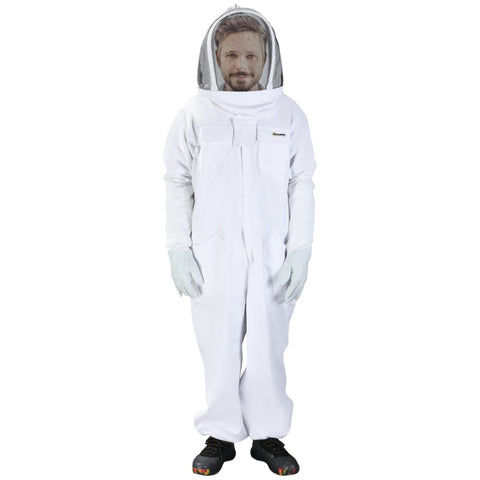 Rootz Beekeeping Suit - Full Body Beekeeper Protective Gear - White Cotton Suit - Removable Mesh Veil - Elastic Rubber Cuffs - XXL - 160cm x 53cm x 144cm