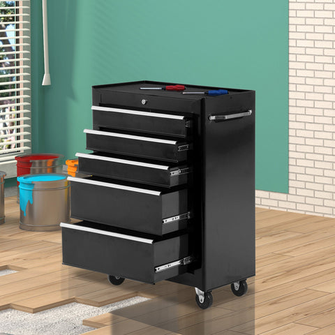 Rootz Rolling Steel Tool Trolley - Workshop Cart - Tool Storage - Lockable with 2 Keys - 61.5 x 33 x 82.5 cm - Non-slip Protection