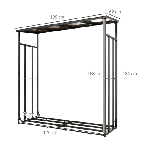 Rootz Firewood Rack - Log Holder - Wood Storage - Supports 2000 kg - Weatherproof Cover - 185cm x 62cm x 184cm