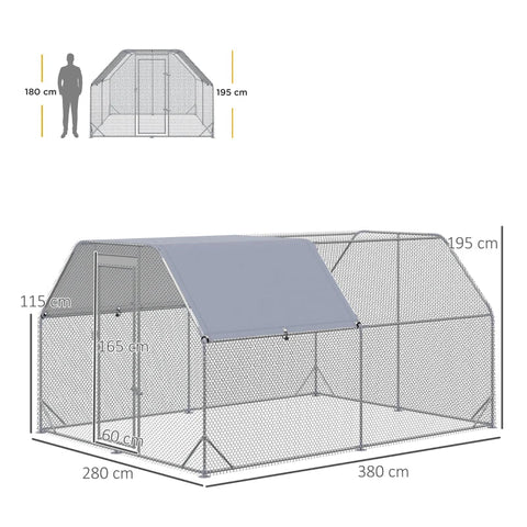 Rootz Chicken Enclosure - Chicken Run with Roof - Walk-In Chicken Coop - Locking Door - for 10-12 Chickens - Gray - 280cm x 380cm x 195cm
