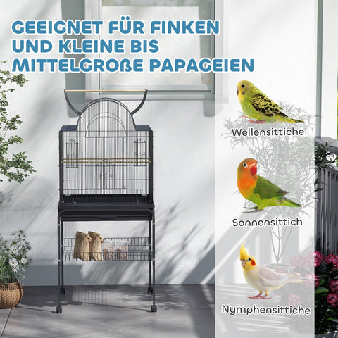 Rootz Mobile Bird Cage - Canary & Budgie Habitat - Durable Metal Mesh - Smooth Mobility - 63cm x 53cm x 144cm