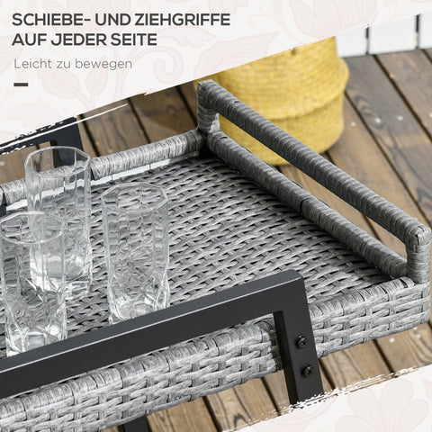 Rootz Grillwagen BBQ-Wagen Serving Trolley - Storage Trolley - Wheeled Storage Cart - Generous Two-Tier Design - Effortless Mobility - Stable and Secure - 79cm x 52cm x 82cm - Steel and PE Rattan