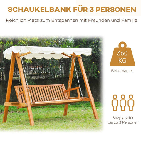 Rootz Hollywood Swing - Tuinschommel - Buitenschommel - Duurzaam Lariks &amp; Metaal - Comfortabele zitplaatsen - Weerbestendige luifel - 200 cm x 130 cm x 185 cm