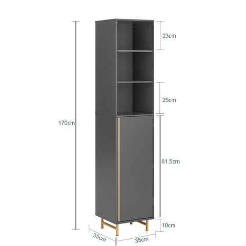 Rootz Tall Bathroom Cabinet - Storage Organizer - Bathroom Shelf - Adjustable Shelves - Water-Resistant Metal Legs - Anti-Tip Safety Feature - 35cm x 170cm x 35cm