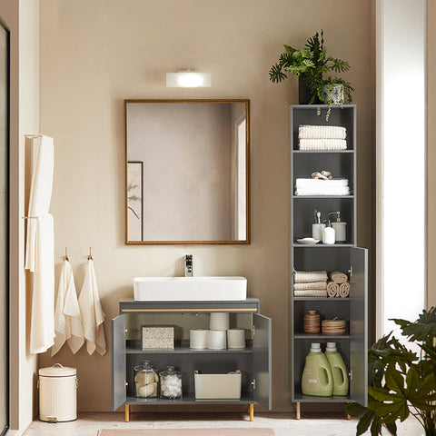 Rootz Tall Bathroom Cabinet - Storage Organizer - Bathroom Shelf - Adjustable Shelves - Water-Resistant Metal Legs - Anti-Tip Safety Feature - 35cm x 170cm x 35cm