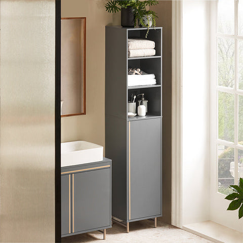 Rootz Tall Bathroom Cabinet - Storage Organizer - Bathroom Shelf - Adjustable Shelves - Water-Resistant Metal Legs - Anti-Tip Safety Feature - 35cm x 170cm x 35cm
