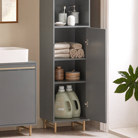 Rootz Tall Bathroom Cabinet - Storage Organizer - Bathroom Shelf - Adjustable Shelves - Water-Resistant Metal Legs - Anti-Tip Safety Feature - 35cm x 170cm x 35cm