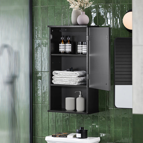 Rootz Bathroom Wall Cabinet - Storage Closet - Medicine Cabinet - Adjustable Shelf - Easy Assembly - Versatile Use - 40cm x 76cm x 21cm - Black