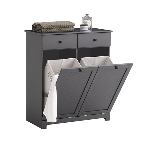 Rootz Linen Cupboard with 2 Laundry Bags - Laundry Collector - Laundry Basket - MDF Construction - Removable Bags - Flexible Storage - 78cm x 91cm x 38cm
