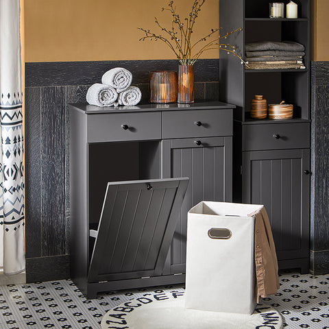 Rootz Linen Cupboard with 2 Laundry Bags - Laundry Collector - Laundry Basket - MDF Construction - Removable Bags - Flexible Storage - 78cm x 91cm x 38cm