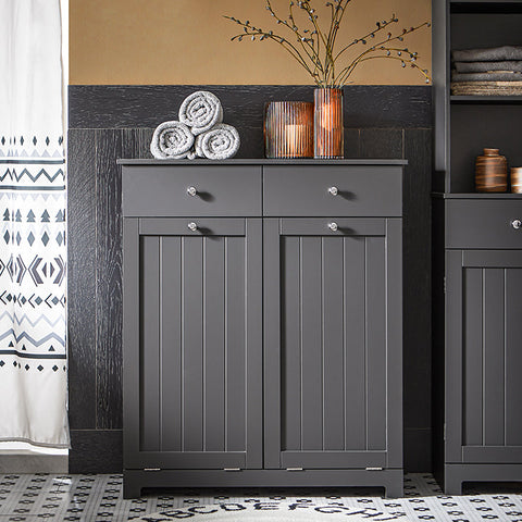 Rootz Linen Cupboard with 2 Laundry Bags - Laundry Collector - Laundry Basket - MDF Construction - Removable Bags - Flexible Storage - 78cm x 91cm x 38cm