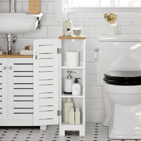 Rootz Narrow Toilet Paper Cabinet - Bathroom Storage - Space Saver - MDF Construction - Mold Resistant - Air-Permeable Slats - 20cm x 79cm x 18cm
