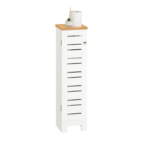 Rootz Narrow Toilet Paper Cabinet - Bathroom Storage - Space Saver - MDF Construction - Mold Resistant - Air-Permeable Slats - 20cm x 79cm x 18cm