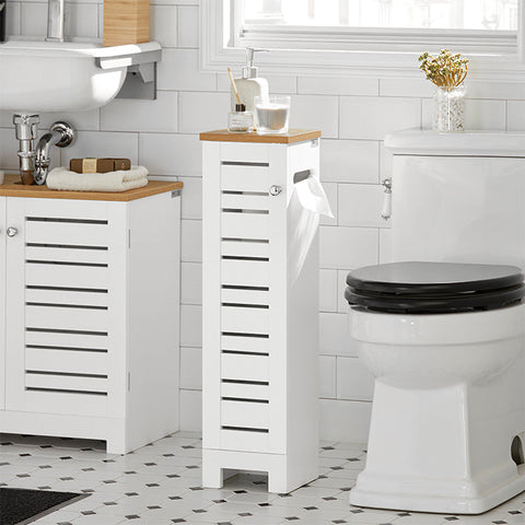 Rootz Narrow Toilet Paper Cabinet - Bathroom Storage - Space Saver - MDF Construction - Mold Resistant - Air-Permeable Slats - 20cm x 79cm x 18cm