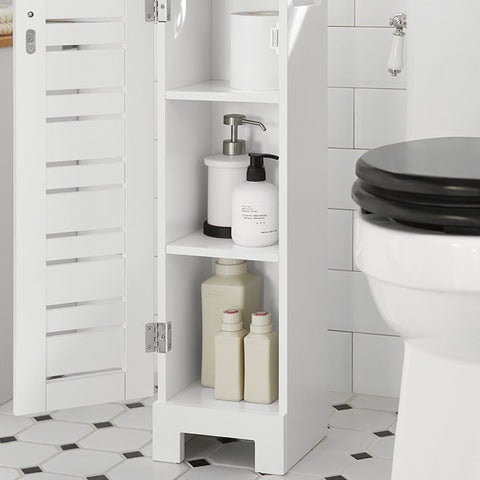 Rootz Narrow Toilet Paper Cabinet - Bathroom Storage - Space Saver - MDF Construction - Mold Resistant - Air-Permeable Slats - 20cm x 79cm x 18cm