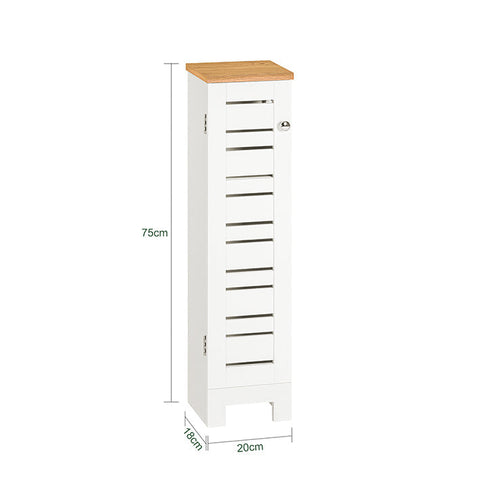 Rootz Narrow Toilet Paper Cabinet - Bathroom Storage - Space Saver - MDF Construction - Mold Resistant - Air-Permeable Slats - 20cm x 79cm x 18cm