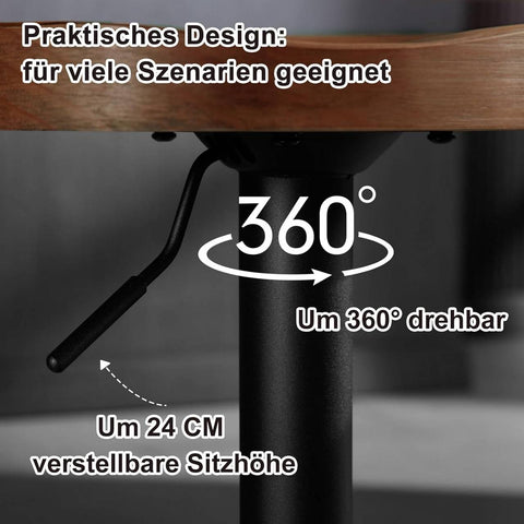 Rootz Wooden Bar Stool - Kitchen Island Stool - Solid Wood Seat - Height Adjustable - Rotatable - Ergonomic Footrest - φ 41cm - Brown - Rust-Proof - 41.5cm x (60-81cm) x 31.5cm
