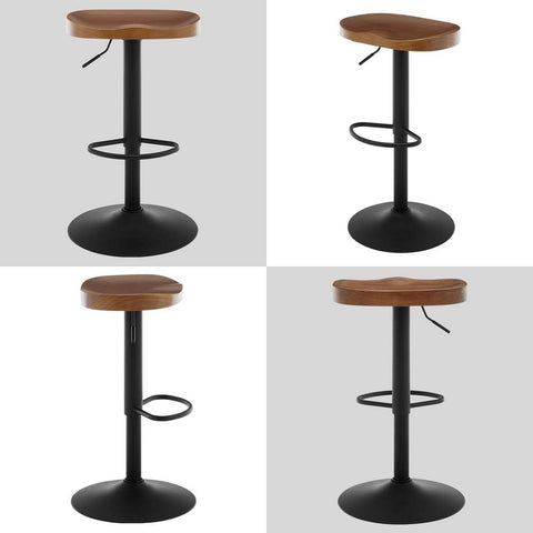 Rootz Wooden Bar Stool - Kitchen Island Stool - Solid Wood Seat - Height Adjustable - Rotatable - Ergonomic Footrest - φ 41cm - Brown - Rust-Proof - 41.5cm x (60-81cm) x 31.5cm