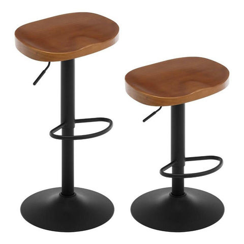 Rootz Wooden Bar Stool - Kitchen Island Stool - Solid Wood Seat - Height Adjustable - Rotatable - Ergonomic Footrest - φ 41cm - Brown - Rust-Proof - 41.5cm x (60-81cm) x 31.5cm